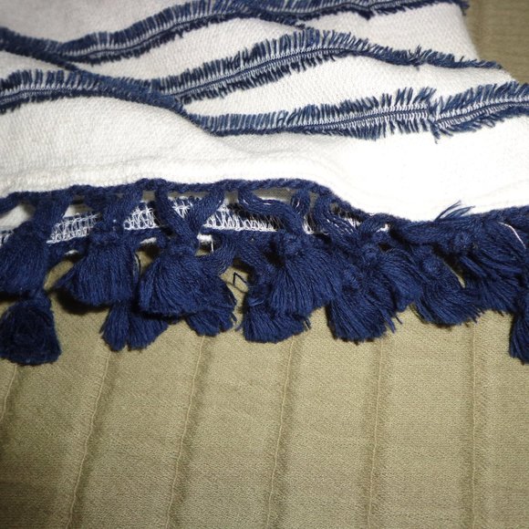 Vince Camuto Sleeveless Dress Pom Pom Hem Stripes Blue/Off Wht - Picture 10 of 14